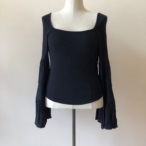 Free People Black Babetown Bell Sleeve Top